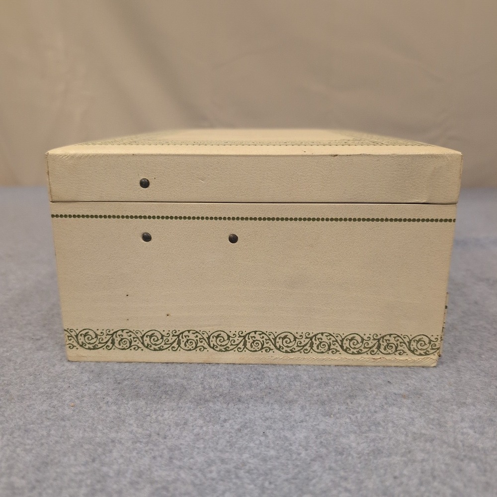 Vintage Cream Faux Leather Multi Tier Jewelry Box Red Velvet Lining Filigree - Picture 6 of 8
